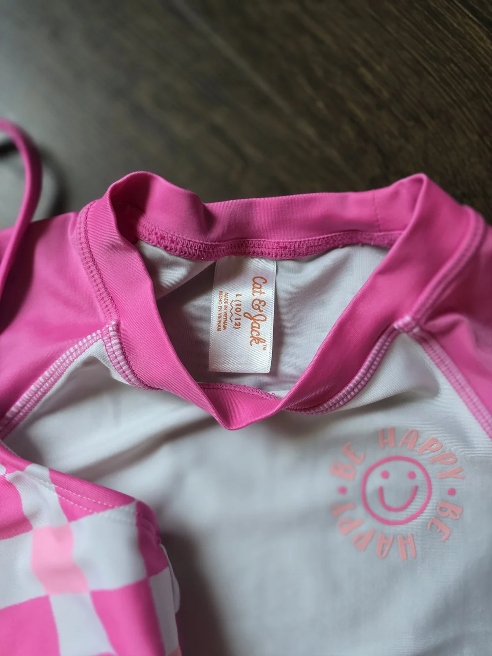 Cat & Jack Three-piece Pink Checker Swim Set with White Rash Guard